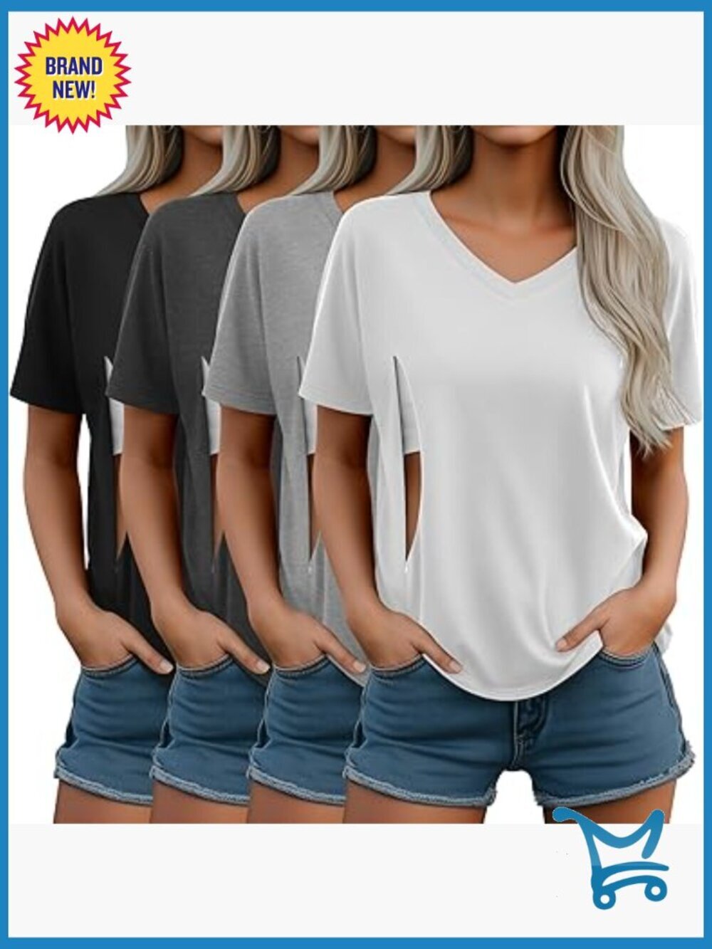 4 Pack Nursing Shirts Hidden Zipper V Neck Short Sleeve Maternity Top Loose Fit